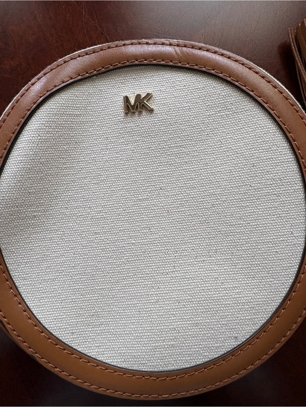 Michael Kors Canvas Round Crossbody in Cream and Camel